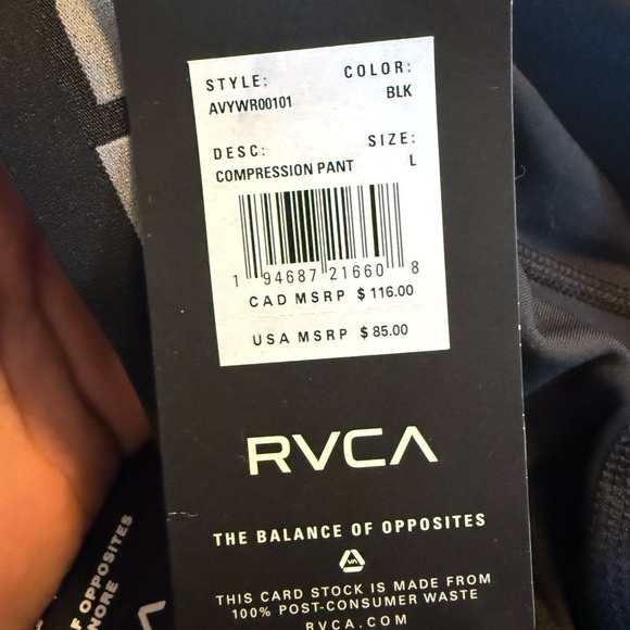 RVCA Charcoal Gray Performance Leggings Size Large Mens - Picture 6 of 6
